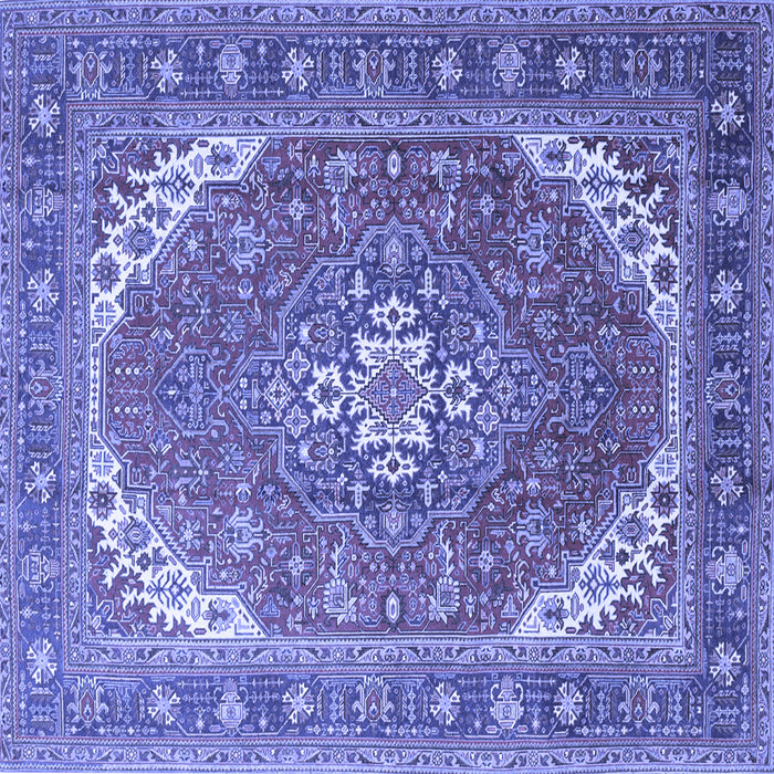 Square Machine Washable Persian Blue Traditional Rug, wshtr179blu