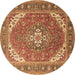Round Persian Brown Traditional Rug, tr179brn