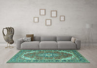 Machine Washable Persian Turquoise Traditional Rug, wshtr179turq