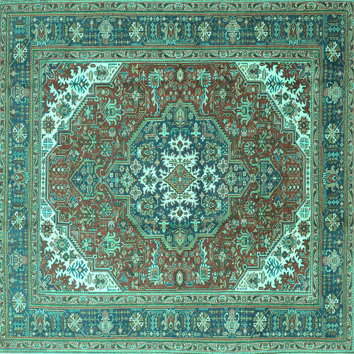 Square Machine Washable Persian Turquoise Traditional Area Rugs, wshtr179turq