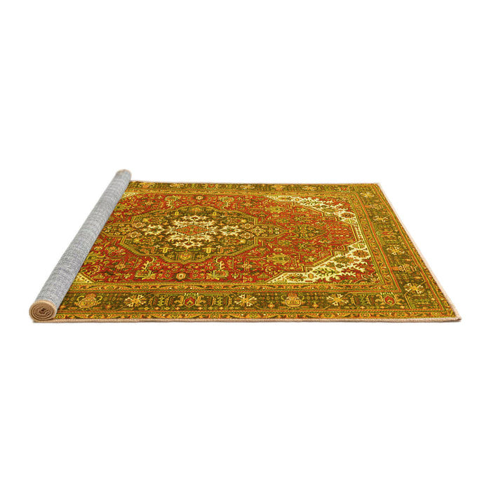 Sideview of Machine Washable Persian Yellow Traditional Rug, wshtr179yw