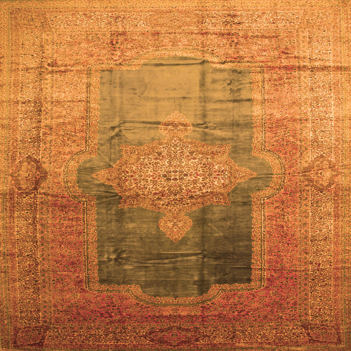 Round Machine Washable Medallion Orange Traditional Area Rugs, wshtr17org