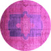 Round Machine Washable Medallion Pink Traditional Rug, wshtr17pnk