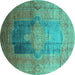 Round Medallion Turquoise Traditional Rug, tr17turq