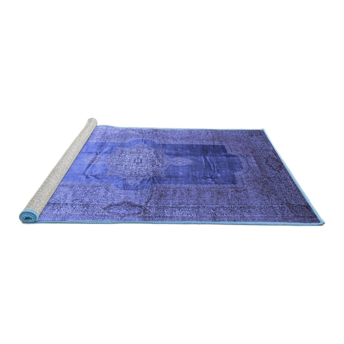 Sideview of Machine Washable Medallion Blue Traditional Rug, wshtr17blu