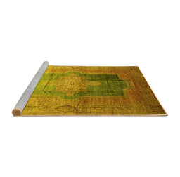 Sideview of Machine Washable Medallion Yellow Traditional Rug, wshtr17yw
