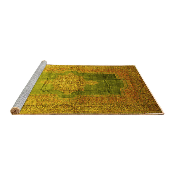 Sideview of Machine Washable Medallion Yellow Traditional Rug, wshtr17yw
