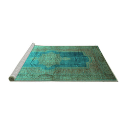 Sideview of Machine Washable Medallion Turquoise Traditional Area Rugs, wshtr17turq