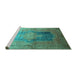 Sideview of Machine Washable Medallion Turquoise Traditional Area Rugs, wshtr17turq