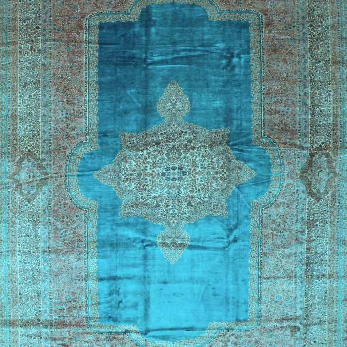 Machine Washable Medallion Light Blue Traditional Rug, wshtr17lblu