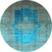 Round Medallion Light Blue Traditional Rug, tr17lblu