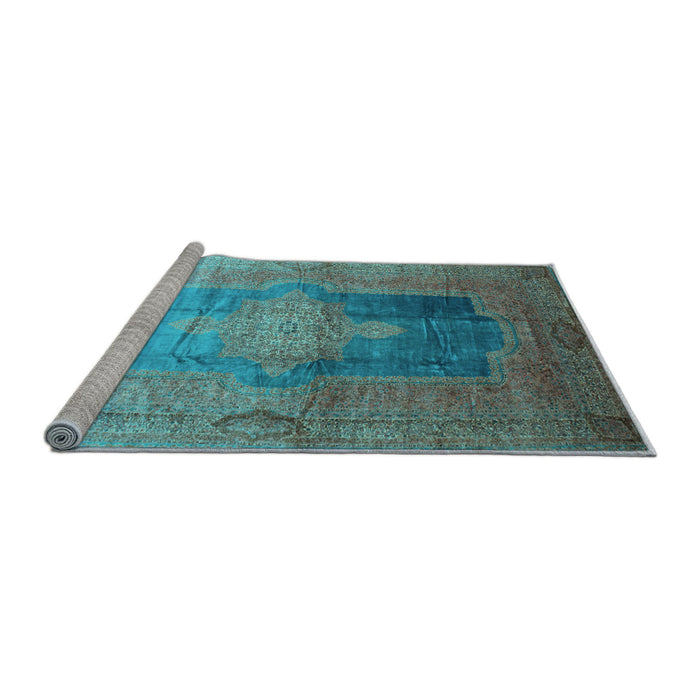 Sideview of Machine Washable Medallion Light Blue Traditional Rug, wshtr17lblu