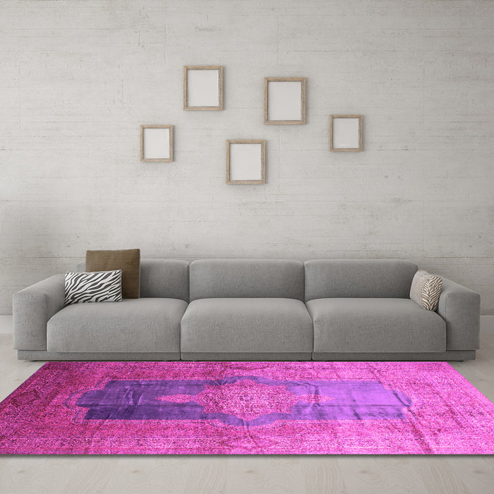 Machine Washable Medallion Pink Traditional Rug in a Living Room, wshtr17pnk