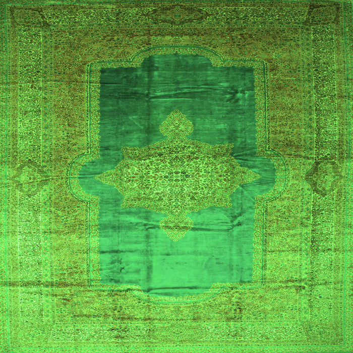 Round Machine Washable Medallion Green Traditional Area Rugs, wshtr17grn