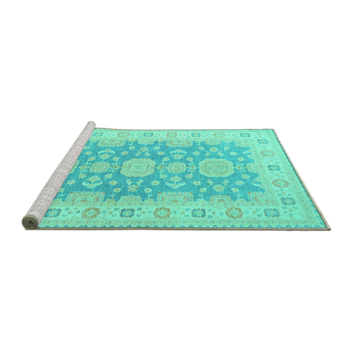 Sideview of Machine Washable Oriental Turquoise Traditional Area Rugs, wshtr1800turq