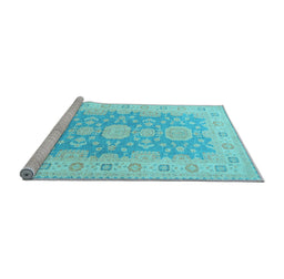 Sideview of Machine Washable Oriental Light Blue Traditional Rug, wshtr1800lblu