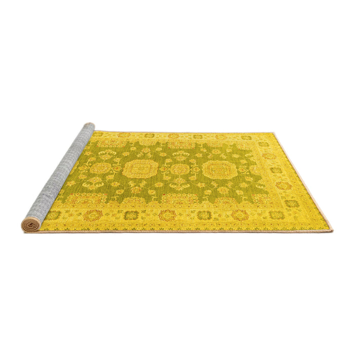 Sideview of Machine Washable Oriental Yellow Traditional Rug, wshtr1800yw