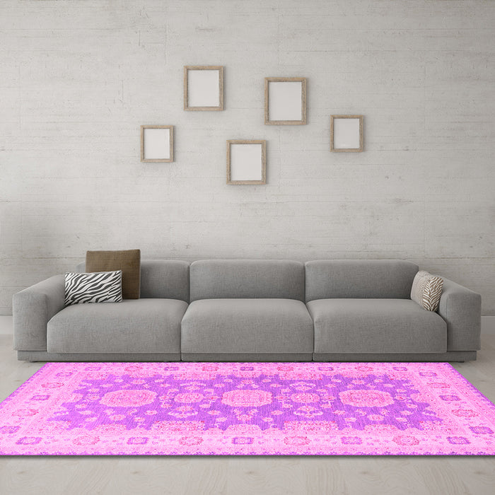 Machine Washable Oriental Pink Traditional Rug in a Living Room, wshtr1800pnk