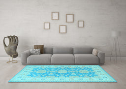 Machine Washable Oriental Light Blue Traditional Rug in a Living Room, wshtr1800lblu