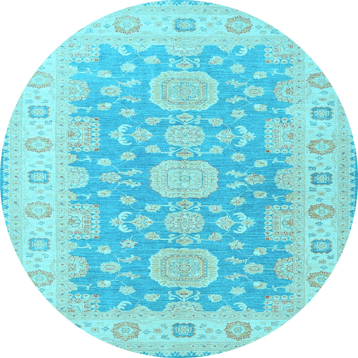 Round Machine Washable Oriental Light Blue Traditional Rug, wshtr1800lblu