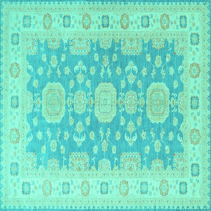 Square Machine Washable Oriental Turquoise Traditional Area Rugs, wshtr1800turq