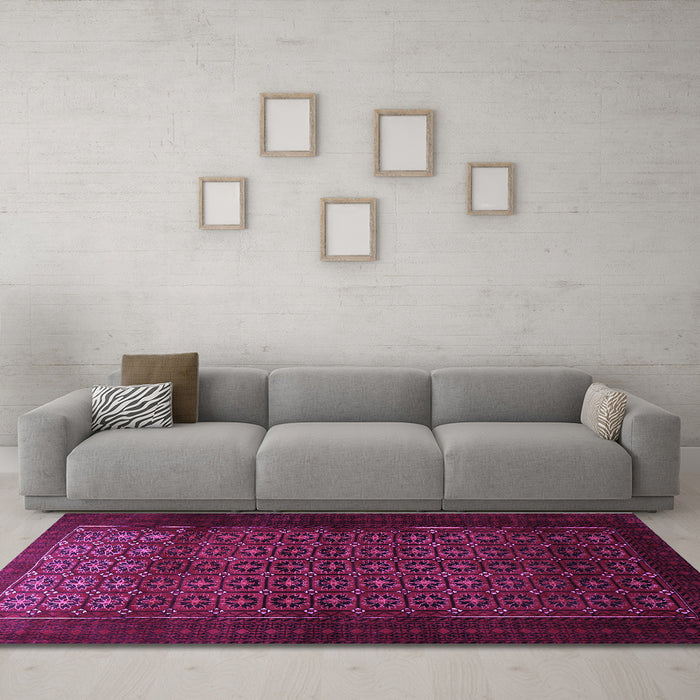 Machine Washable Persian Purple Traditional Area Rugs in a Living Room, wshtr1801pur