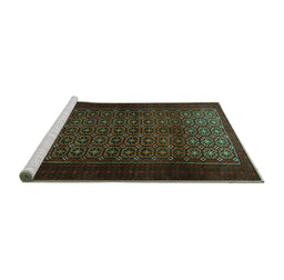 Sideview of Machine Washable Persian Turquoise Traditional Area Rugs, wshtr1801turq