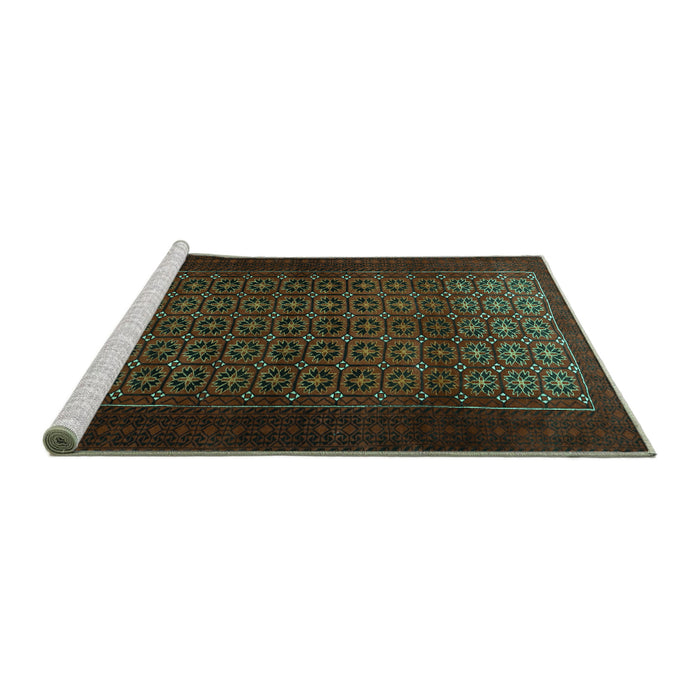 Sideview of Machine Washable Persian Turquoise Traditional Area Rugs, wshtr1801turq