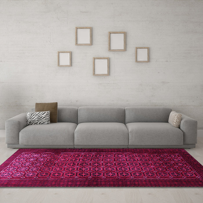 Machine Washable Persian Pink Traditional Rug in a Living Room, wshtr1801pnk