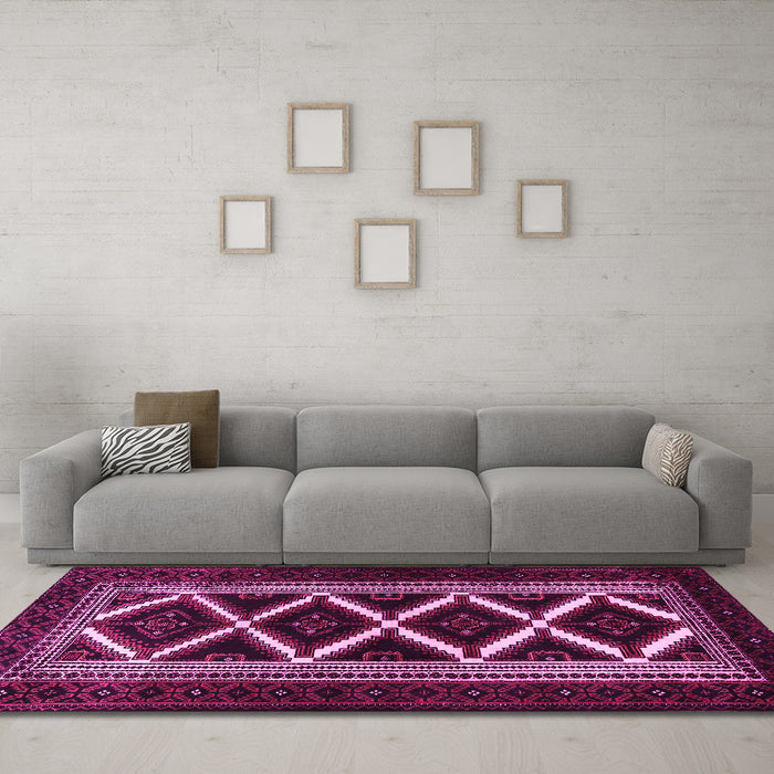 Machine Washable Persian Pink Traditional Rug in a Living Room, wshtr1802pnk