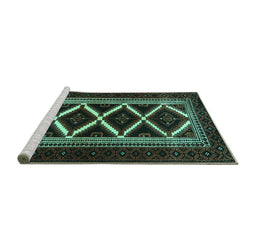 Sideview of Machine Washable Persian Turquoise Traditional Area Rugs, wshtr1802turq