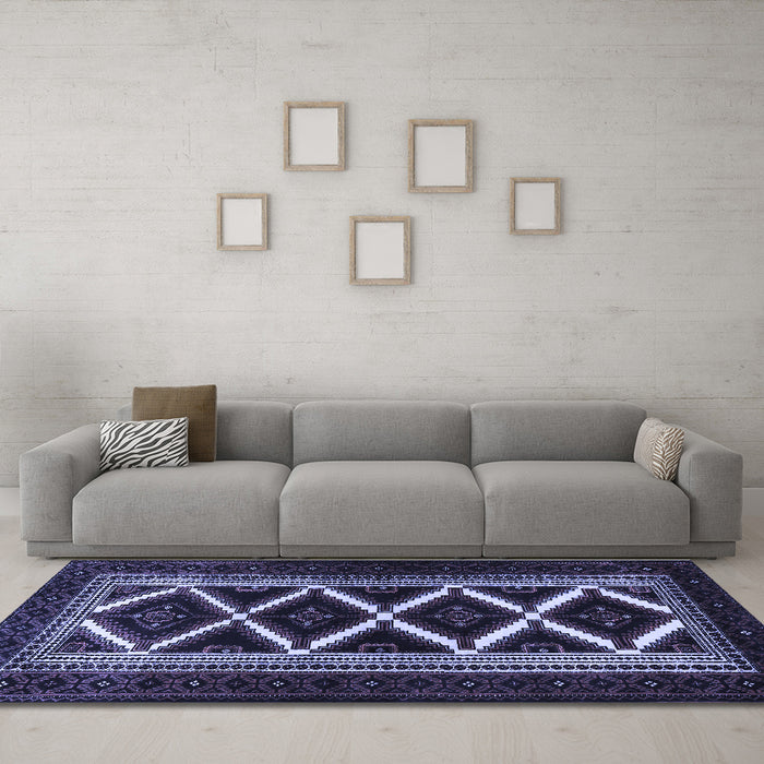 Machine Washable Persian Blue Traditional Rug in a Living Room, wshtr1802blu