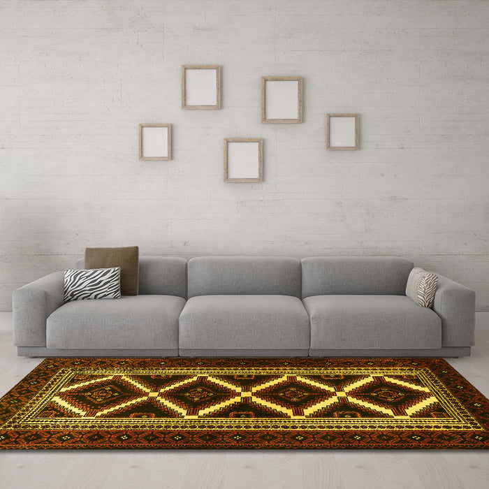 Machine Washable Persian Yellow Traditional Rug in a Living Room, wshtr1802yw