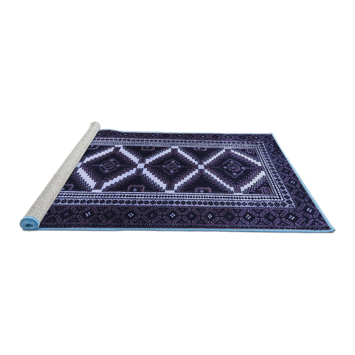 Sideview of Machine Washable Persian Blue Traditional Rug, wshtr1802blu
