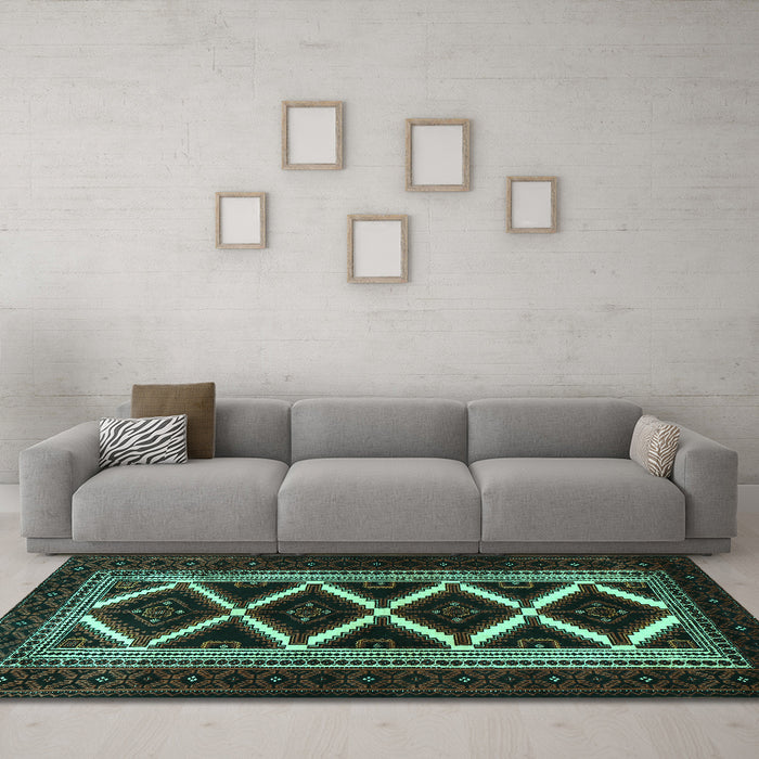 Machine Washable Persian Turquoise Traditional Area Rugs in a Living Room,, wshtr1802turq
