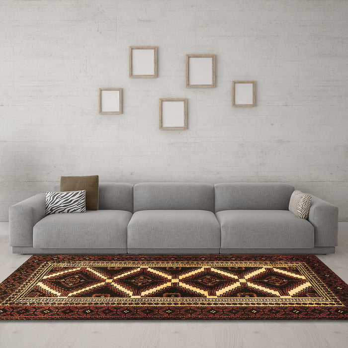 Machine Washable Persian Brown Traditional Rug in a Living Room,, wshtr1802brn