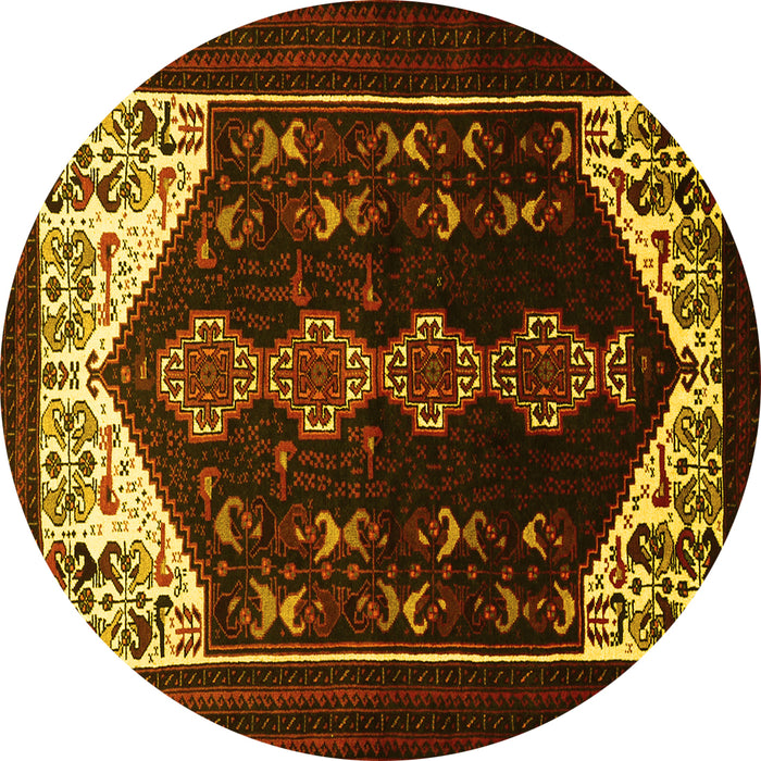 Round Machine Washable Persian Yellow Traditional Rug, wshtr1803yw