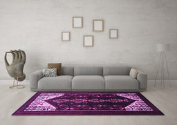 Machine Washable Persian Purple Traditional Area Rugs in a Living Room, wshtr1803pur