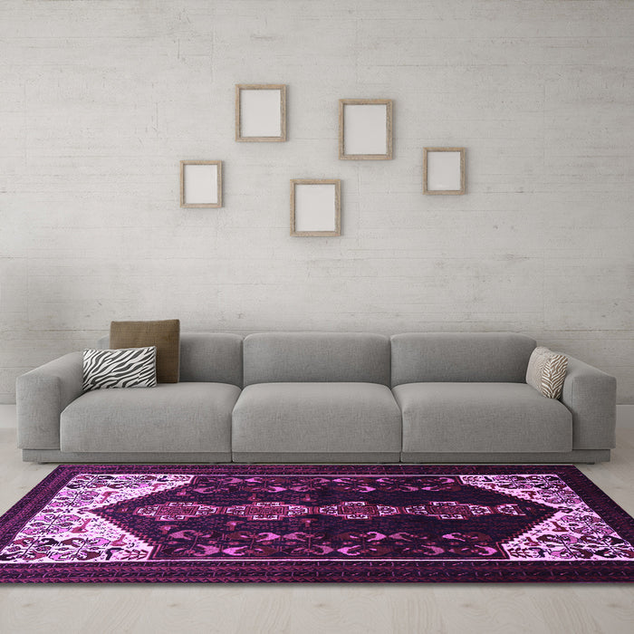 Machine Washable Persian Purple Traditional Area Rugs in a Living Room, wshtr1803pur