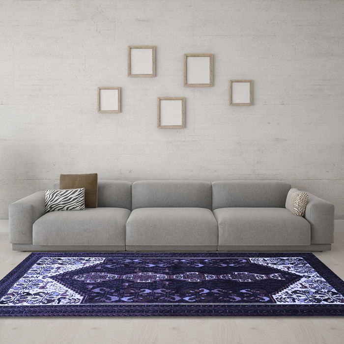 Machine Washable Persian Blue Traditional Rug in a Living Room, wshtr1803blu