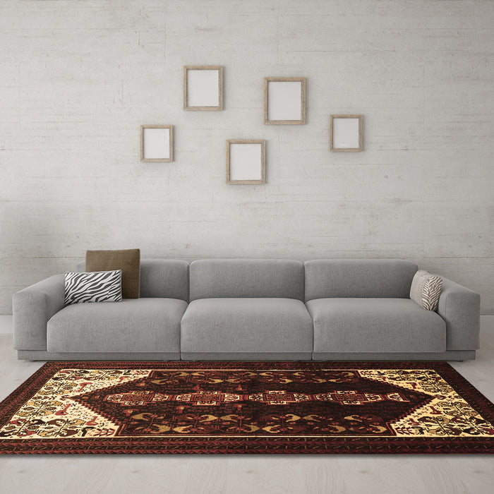 Machine Washable Persian Brown Traditional Rug in a Living Room,, wshtr1803brn