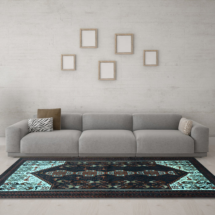Machine Washable Persian Light Blue Traditional Rug in a Living Room, wshtr1803lblu