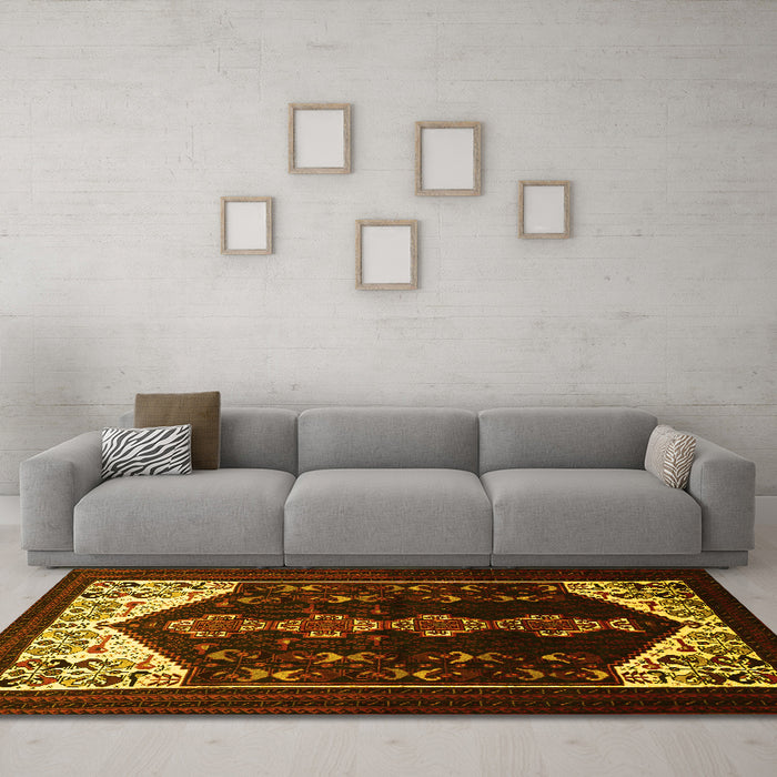 Machine Washable Persian Yellow Traditional Rug in a Living Room, wshtr1803yw