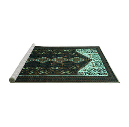 Sideview of Machine Washable Persian Turquoise Traditional Area Rugs, wshtr1803turq