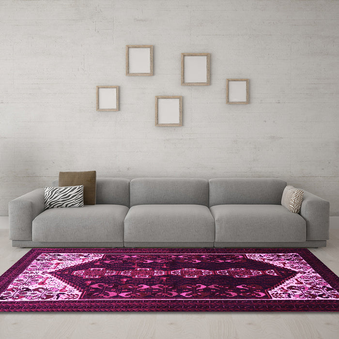Machine Washable Persian Pink Traditional Rug in a Living Room, wshtr1803pnk