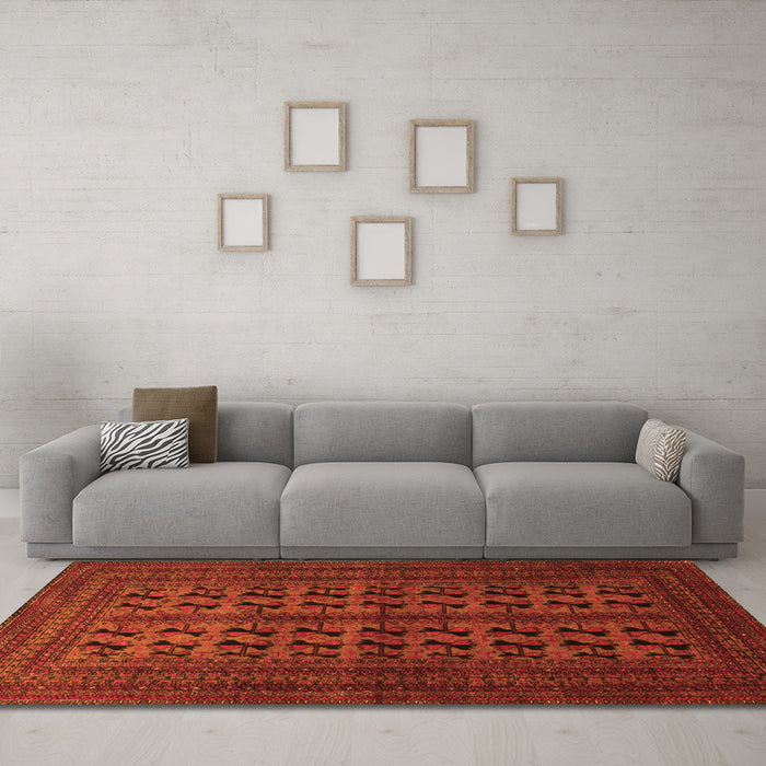Machine Washable Persian Orange Traditional Area Rugs in a Living Room, wshtr1804org
