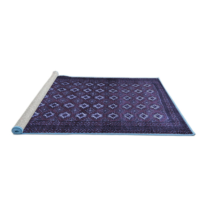 Sideview of Machine Washable Persian Blue Traditional Rug, wshtr1805blu