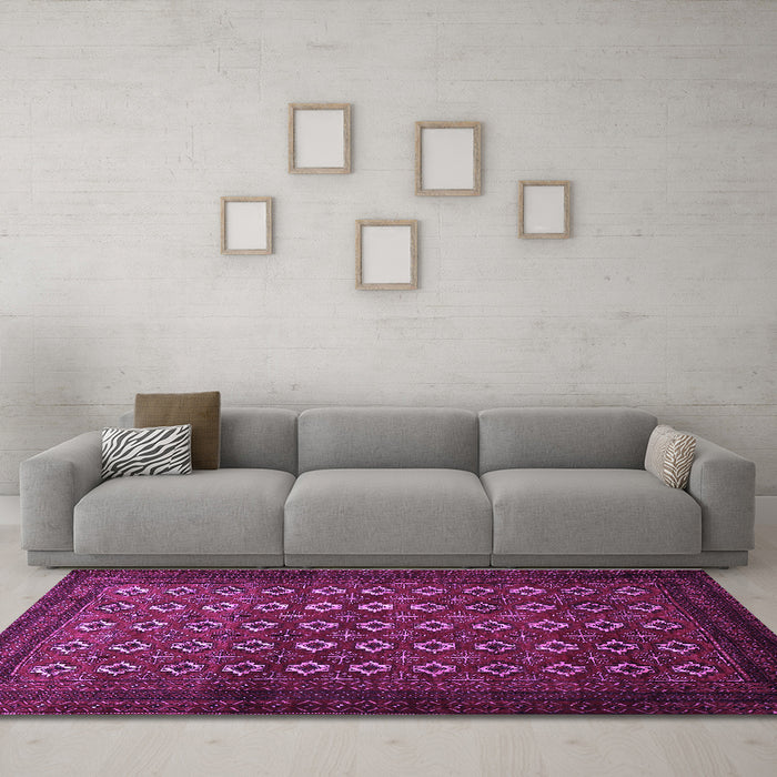 Machine Washable Persian Purple Traditional Area Rugs in a Living Room, wshtr1805pur
