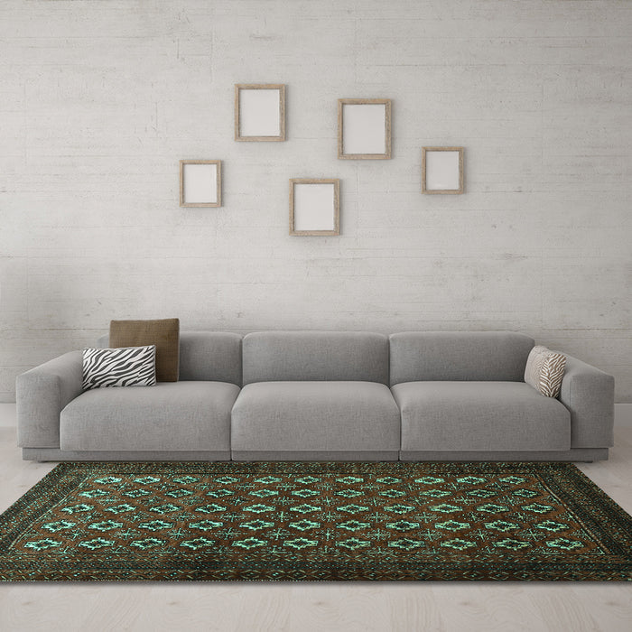 Machine Washable Persian Turquoise Traditional Area Rugs in a Living Room,, wshtr1805turq