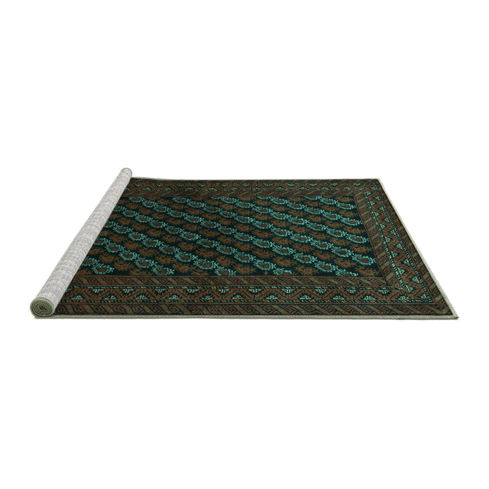 Sideview of Machine Washable Persian Turquoise Traditional Area Rugs, wshtr1806turq